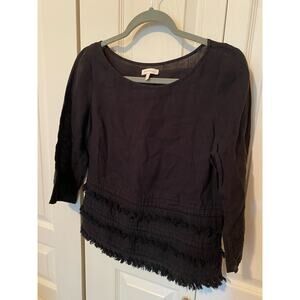 Meadow Rue by Anthropologie Linen Black 3/4 Sleeve Top